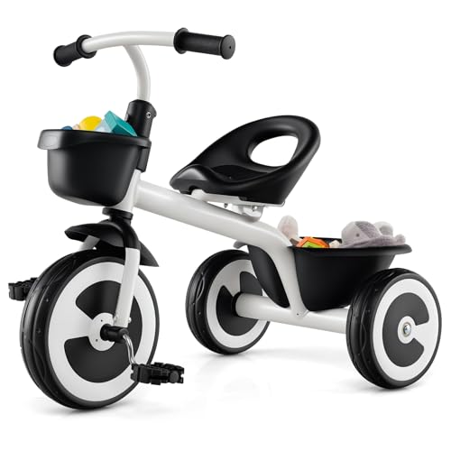 COSTWAY Laufrad Kinder, Laufräder mit verstellbarem Sitz & 2 Körben vorne und hinten, 3-Rad Lauffahrrad aus robustem Carbon-Eisenrahmen, Dreirad für Jungen und Mädchen ab 1 Jahr (Weiß) von COSTWAY