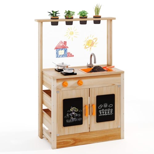COSTWAY Matschküche Kinder Outdoor, Kinderküche Holz mit Pflanzentöpfen & Kochzubehör, Spielküche mit Wasserhahn, Spüle & Tafeln, Outdoor Küche für Kinder ab 3 Jahren COSTWAY Matschküche Kinder Outdoor, Kinderküche Holz mit Pflanzentöpfen & Kochzubehör, Spielküche mit Wasserhahn, Spüle & Tafeln, Outdoor Küche für Kinder ab 3 Jahren von COSTWAY