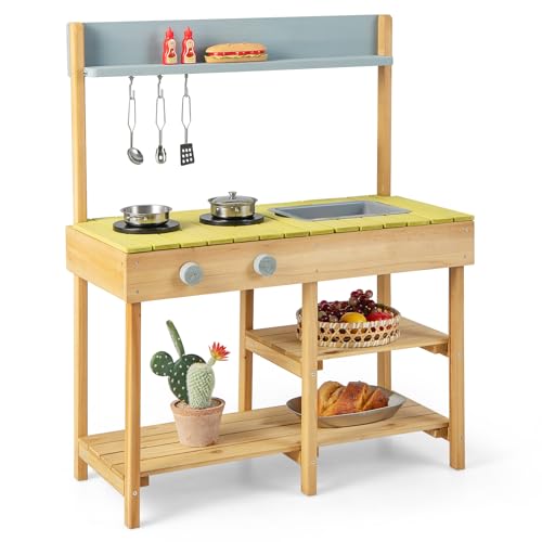 COSTWAY Matschküche Kinder Outdoor, Kinderküche Holz mit abnehmbarem Spüle, Spielküche mit 3 Haken & 2 Herden & abnehmbarem Regal, Gartenküche Outdoorküche für Kinder ab 3 Jahren COSTWAY Matschküche Kinder Outdoor, Kinderküche Holz mit abnehmbarem Spüle, Spielküche mit 3 Haken & 2 Herden & abnehmbarem Regal, Gartenküche Outdoorküche für Kinder ab 3 Jahren von COSTWAY