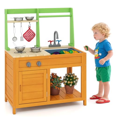 COSTWAY Matschküche Kinder Outdoor, Kinderküche mit Zubehör, Spielküche mit realistischen Herden & Wasserhahn & Spüle & Ofen, Outdoor Küche Gartenküche für Kinder ab 3 Jahren COSTWAY Matschküche Kinder Outdoor, Kinderküche mit Zubehör, Spielküche mit realistischen Herden & Wasserhahn & Spüle & Ofen, Outdoor Küche Gartenküche für Kinder ab 3 Jahren von COSTWAY