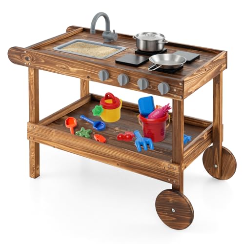 COSTWAY Matschküche Kinder Outdoor, Mobile Spielküche Tannenholz mit Rollen & Wasserhahn & Waschbecken, Kinderküche mit Pfanne & Topf, Outdoor Küche Gartenküche für Kinder ab 3 Jahren COSTWAY Matschküche Kinder Outdoor, Mobile Spielküche Tannenholz mit Rollen & Wasserhahn & Waschbecken, Kinderküche mit Pfanne & Topf, Outdoor Küche Gartenküche für Kinder ab 3 Jahren von COSTWAY