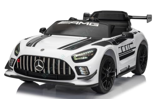 COSTWAY Mercedes AMG Elektroauto für Kinder, 12V elektrisches Kinderauto mit Fernbedienung & 3 Geschwindigkeiten & LED-Lichter & Musik, Elektrofahrzeug für Kinder ab 3 Jahren (Weiß) von COSTWAY