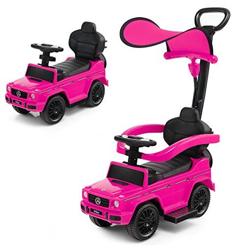 COSTWAY Mercedes Benz Rutschauto, 3 in 1 Rutscher Auto mit Sonnendach & Stauraum & abnehmbaren Schutzbügel & Schiebestange, Rutschfahrzeug mit Motorsound & Hupe, für Kinder ab 1 Jahr (Rosa) von COSTWAY