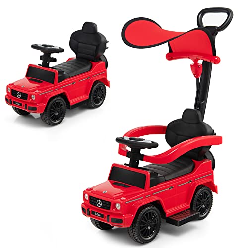 COSTWAY Mercedes Benz Rutschauto, 3 in 1 Rutscher Auto mit Sonnendach & Stauraum & abnehmbaren Schutzbügel & Schiebestange, Rutschfahrzeug mit Motorsound & Hupe, für Kinder ab 1 Jahr (Rot) von COSTWAY