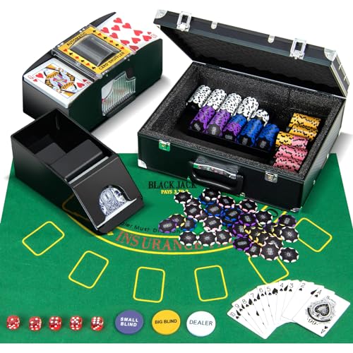 COSTWAY Pokerset 300 Chips, Pokerkoffer mit 2 Kartendeck, 5 Würfel, Dealer Button, Matte, Kartenmischer & Kartengeber, Aluminium Kasino Poker Komplett Set abschließbar, Profi Texas Hold'em (300 pcs) COSTWAY Pokerset 300 Chips, Pokerkoffer mit 2 Kartendeck, 5 Würfel, Dealer Button, Matte, Kartenmischer & Kartengeber, Aluminium Kasino Poker Komplett Set abschließbar, Profi Texas Hold'em (300 pcs) von COSTWAY