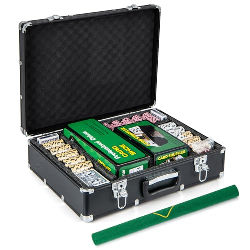 COSTWAY Pokerset 600 Chips, Pokerkoffer mit 6 Kartendeck, 5 Würfel, Dealer Button, Matte, Kartenmischer & Kartengeber, Aluminium Kasino Poker Komplett Set abschließbar, Profi Texas Hold'em (600 pcs) COSTWAY Pokerset 600 Chips, Pokerkoffer mit 6 Kartendeck, 5 Würfel, Dealer Button, Matte, Kartenmischer & Kartengeber, Aluminium Kasino Poker Komplett Set abschließbar, Profi Texas Hold'em (600 pcs) von COSTWAY