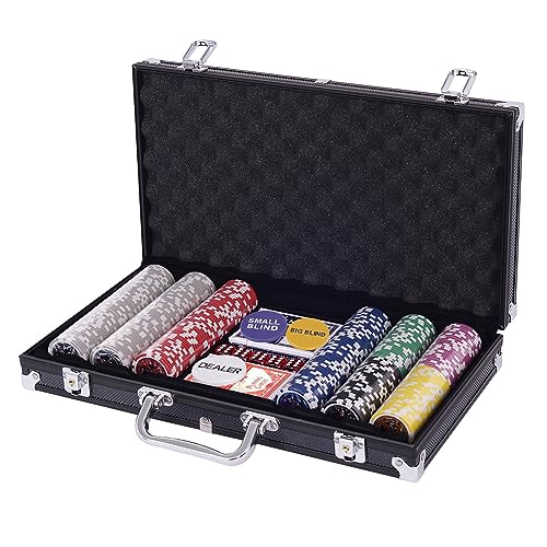 COSTWAY Pokerset Pokerkoffer 300 Laser-Chips Alukoffer inkl. Komplettset (Schwarz) von COSTWAY