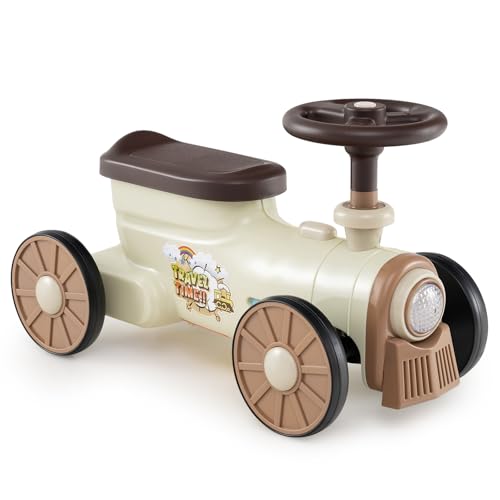 COSTWAY Rutschauto, Rutschfahrzeug mit Lenkrad & Zugpfeifton-Taste & Stauraum unter Sitz, Rutscher Kinderauto für Jungen und Mädchen ab 1 Jahr, 61 x 30 x 38 cm (Beige) von COSTWAY