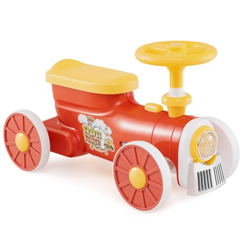 COSTWAY Rutschauto, Rutschfahrzeug mit Lenkrad & Zugpfeifton-Taste & Stauraum unter Sitz, Rutscher Kinderauto für Jungen und Mädchen ab 1 Jahr, 61 x 30 x 38 cm (Rot) von COSTWAY