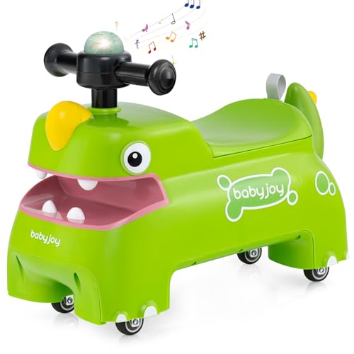 COSTWAY Rutschauto, Rutschfahrzeug mit Stauraum unter dem Sitz, Dinosaurier Schiebauto mit Lichter & Musik & Hupe, Rutscher Auto für Kinder ab 1 Jahr (Grün) von COSTWAY