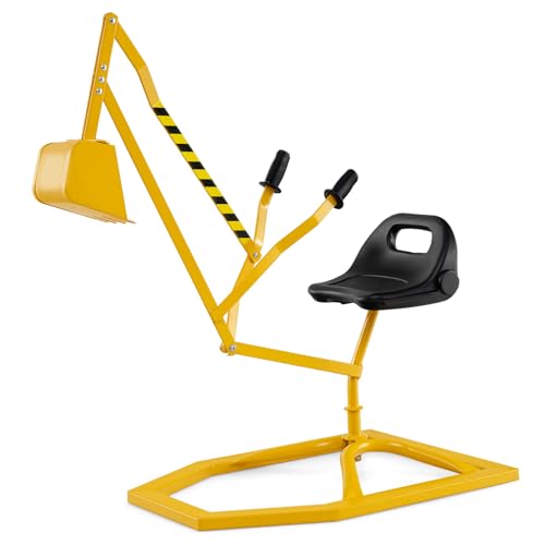 COSTWAY Sitzbagger 360° drehbar, Bagger zum Draufsitzen Metall, Bagger Sandkasten mit Schaufel & 2-Hände-Steuerungen, Aufsitzbagger Sandbagger für Kinder ab 3 Jahren (Gelb) von COSTWAY