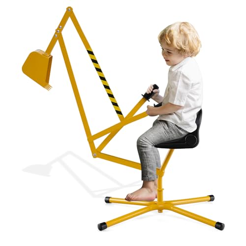 COSTWAY Sitzbagger 360° drehbar, Bagger zum Draufsitzen Metall mit Schaufel & 2-Hand Steuerung, Sandbagger Sandkasten, Aufsitzbagger für Kinder ab 3 Jahren (Gelb) von COSTWAY