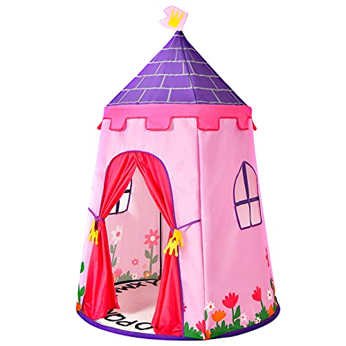 COSTWAY Spielzelt für Kinder, Kinderhaus mit Tragetasche & Fenstern, Kinderzelt Schloss Zelt, Spielzeugzelt für Jungen & Mädchen, Spielhaus für innen und außen (Pink) von COSTWAY