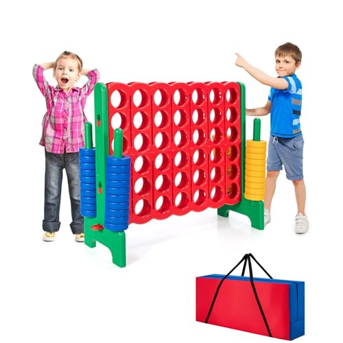 COSTWAY Vier-Gewinnt Spiel, 4 Gewinnt Spielbrettsätze, Vier in Einer Reihe Spiel mit 42 Jumbo Ringen, Schieberegler & Tragetasche zum schnellen Neustart für Kinder Erwachsene (Grün, mit Tasche) von COSTWAY