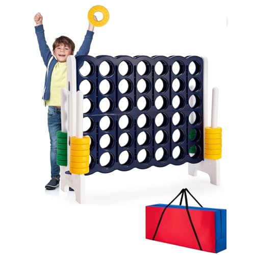 COSTWAY Vier-Gewinnt Spiel, 4 Gewinnt Spielbrettsätze, Vier in Einer Reihe Spiel mit 42 Jumbo Ringen, Schieberegler & Tragetasche zum schnellen Neustart für Kinder Erwachsene (Navy, mit Tasche) von COSTWAY
