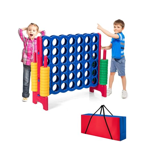 COSTWAY Vier-Gewinnt Spiel, 4 Gewinnt Spielbrettsätze, Vier in Einer Reihe Spiel mit 42 Jumbo Ringen, Schieberegler & Tragetasche zum schnellen Neustart für Kinder Erwachsene (Rot, mit Tasche) von COSTWAY