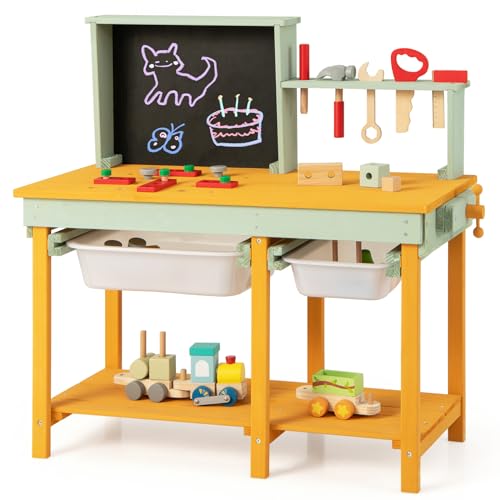 COSTWAY Werkzeugbank Kinder, Spielwerkbank aus Holz mit Tafel & 2 Aufbewahrungsboxen, Werkstatt Werkbank Montessori mit 16 Zubehören für Kinder ab 3 Jahren COSTWAY Werkzeugbank Kinder, Spielwerkbank aus Holz mit Tafel & 2 Aufbewahrungsboxen, Werkstatt Werkbank Montessori mit 16 Zubehören für Kinder ab 3 Jahren von COSTWAY