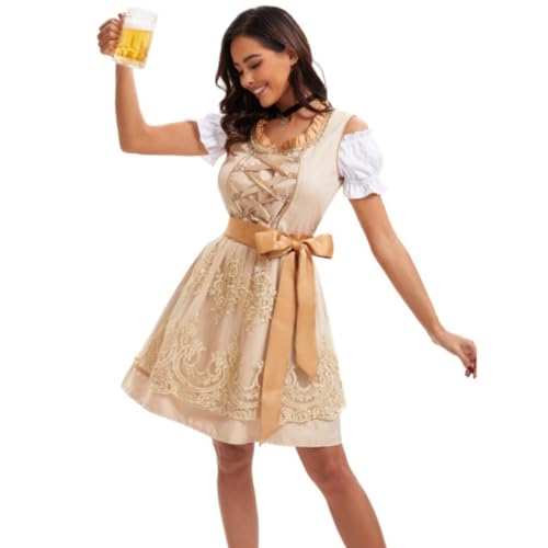 COSUNION Damen Oktoberfestkleid, Mädchen, Bierfest, Blumenkleid, bayerisches traditionelles Kleid, Bierfest, Verkleidung (komplettes Set, L) von COSUNION