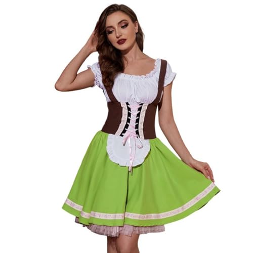 COSUNION Damen Oktoberfestkleid, grünes Mädchen, Bierfestkleid, bayerisches traditionelles Kleid, Bierfest, Verkleidung (komplettes Set, L) von COSUNION