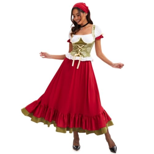 COSUNION Damen Oktoberfestkleid, rotes Mädchen, Bierfestkleid, bayerisches traditionelles Kleid, Bierfest, Verkleidung (komplettes Set, L) von COSUNION