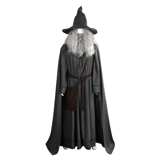 COSUNION Graues Gandalf-Kostüm für Herren mit Umhang, Halloween, Gandalf-Kostüm, Outfit (Stil 1, S) von COSUNION