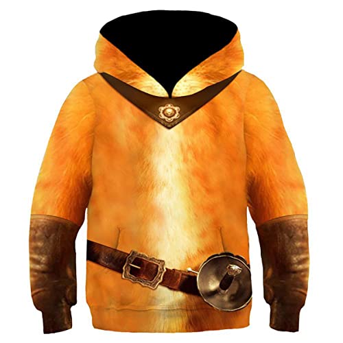 COSUNION Kinder-Kater-Kostüm, Kater in Stiefeln, Kapuzenpullover, 3D-Druck, Kater, Halloween, Kinderkostüm (Stil 2, Höhe 120) von COSUNION