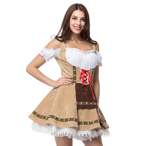 COSUNION Oktoberfest-Outfit für Damen, Mädchen, Bierfestkleid, bayerisches traditionelles Kleid, Bierfest, Verkleidung (Khaki, L) von COSUNION