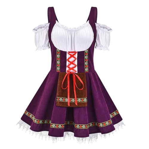 COSUNION Oktoberfest-Outfit für Damen, Mädchen, Bierfestkleid, bayerisches traditionelles Kleid, Bierfest, Verkleidung (Lila, XL) von COSUNION