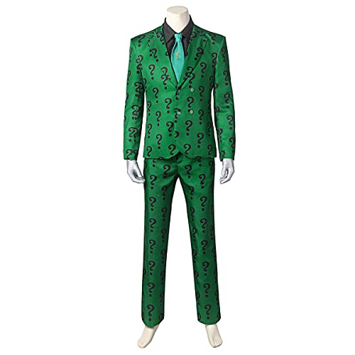 COSUNION Riddler-Kostüm-Outfit mit Hut und Handschuhen, Riddler-Kostüm, Grün, Halloween, Herren-Kostüm (Stil 1, L) von COSUNION