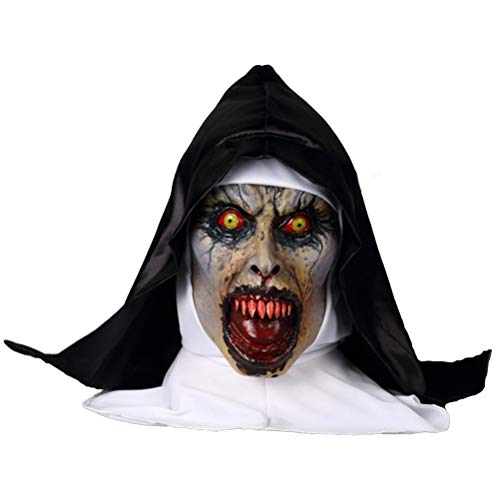 COSUNION The Nonne Maske mit Kapuze Teufel Valak Nonne Gruselige Latexmaske Ganzkopf Halloween Masken Maskerade (Style 1, Einheitsgröße) von COSUNION
