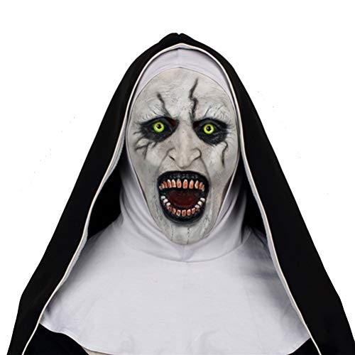 COSUNION The Nonne Maske mit Kapuze Teufel Valak Nonne Gruselige Latexmaske Ganzkopf Halloween Masken Maskerade (Style 2, Einheitsgröße) von COSUNION