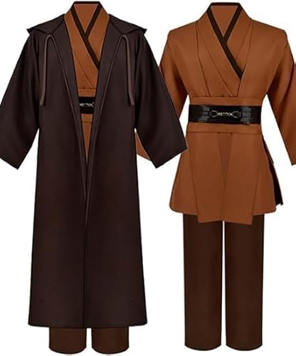 COSXINGYI Jedi-Kostüm für Erwachsene, für Herren, Cosplay-Outfit, Kapuzenumhang, Obi, Wan, Kenobi, Tunika, Umhang, Halloween-Anzüge (Braun, Größe L) von COSXINGYI