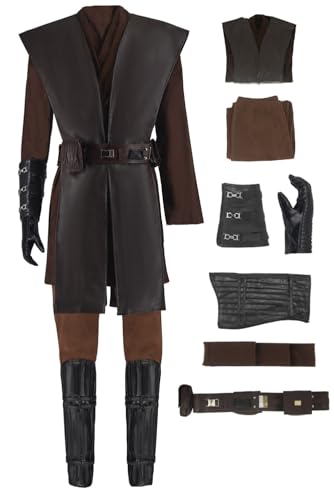 Herren Anakin Skywalker Kostüm Handschuh Cosplay Komplettes Set Ritter Tunika Gürtel Halloween Anzüge, Braun, M von COSXINGYI