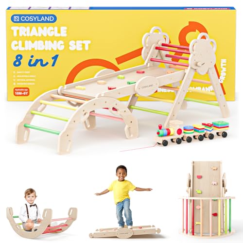 COSYLAND Klettergerüst Indoor L – Großes Kletterdreieck Set mit Kletterbogen & Rutsche – 8-in-1 Massivholz-Spielplatz für Kinder ab 18 Monaten – Warmfarben COSYLAND Klettergerüst Indoor L – Großes Kletterdreieck Set mit Kletterbogen & Rutsche – 8-in-1 Massivholz-Spielplatz für Kinder ab 18 Monaten – Warmfarben von COSYLAND