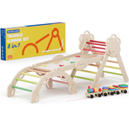 COSYLAND Klettergerüst Indoor L – Großes Kletterdreieck Set mit Kletterbogen & Rutsche – 8-in-1 Massivholz-Spielplatz für Kinder ab 18 Monaten – Warmfarben COSYLAND Klettergerüst Indoor L – Großes Kletterdreieck Set mit Kletterbogen & Rutsche – 8-in-1 Massivholz-Spielplatz für Kinder ab 18 Monaten – Warmfarben von COSYLAND