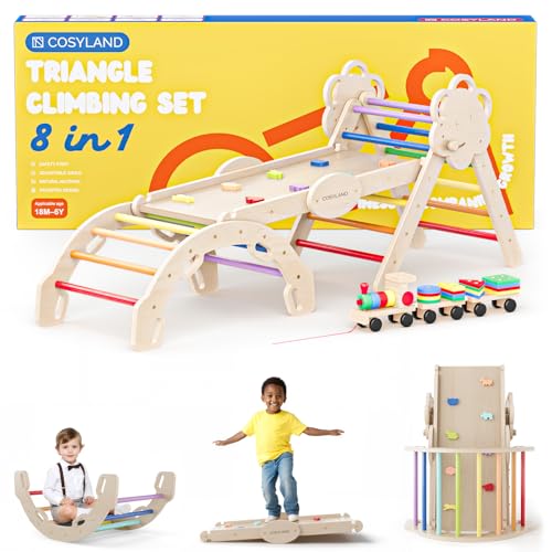 COSYLAND Klettergerüst Indoor L - Montessori Indoor Spielset mit Kletterbogen & Rutsche -8-in-1 Massivholz-Spielplatz - Kletterbogen ab 1 Jahr - Regenbogenfarben COSYLAND Klettergerüst Indoor L - Montessori Indoor Spielset mit Kletterbogen & Rutsche -8-in-1 Massivholz-Spielplatz - Kletterbogen ab 1 Jahr - Regenbogenfarben von COSYLAND