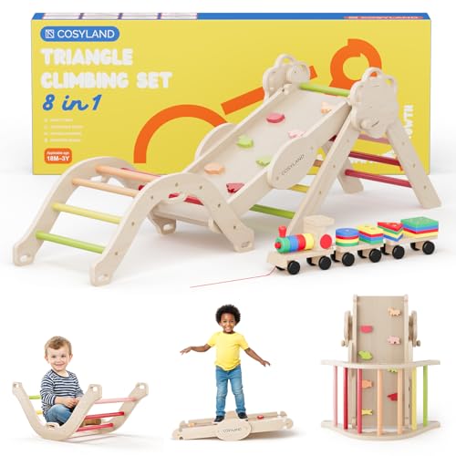 COSYLAND Klettergerüst Indoor M – Großes Kletterdreieck Set mit Kletterbogen & Rutsche – 8-in-1 Massivholz-Spielplatz für Kinder ab 18 Monaten – Warmfarben COSYLAND Klettergerüst Indoor M – Großes Kletterdreieck Set mit Kletterbogen & Rutsche – 8-in-1 Massivholz-Spielplatz für Kinder ab 18 Monaten – Warmfarben von COSYLAND