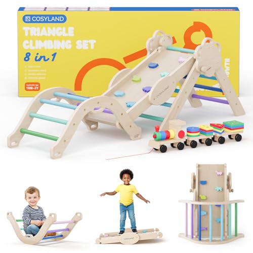 COSYLAND Klettergerüst Indoor M - Montessori Indoor Spielset mit Kletterbogen & Rutsche -8-in-1 Massivholz-Spielplatz - Kletterbogen ab 1 Jahr - Kühle Farbtöne COSYLAND Klettergerüst Indoor M - Montessori Indoor Spielset mit Kletterbogen & Rutsche -8-in-1 Massivholz-Spielplatz - Kletterbogen ab 1 Jahr - Kühle Farbtöne von COSYLAND