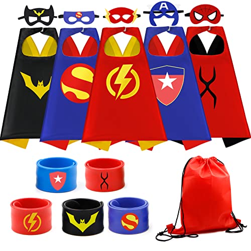 COTATERO Kinder Superhelden Capes Kostüm mit Armbändern, Spielzeug für Geburtstagsparty Weihnachten (5 Stück Kinder Superhelden Capes) von COTATERO