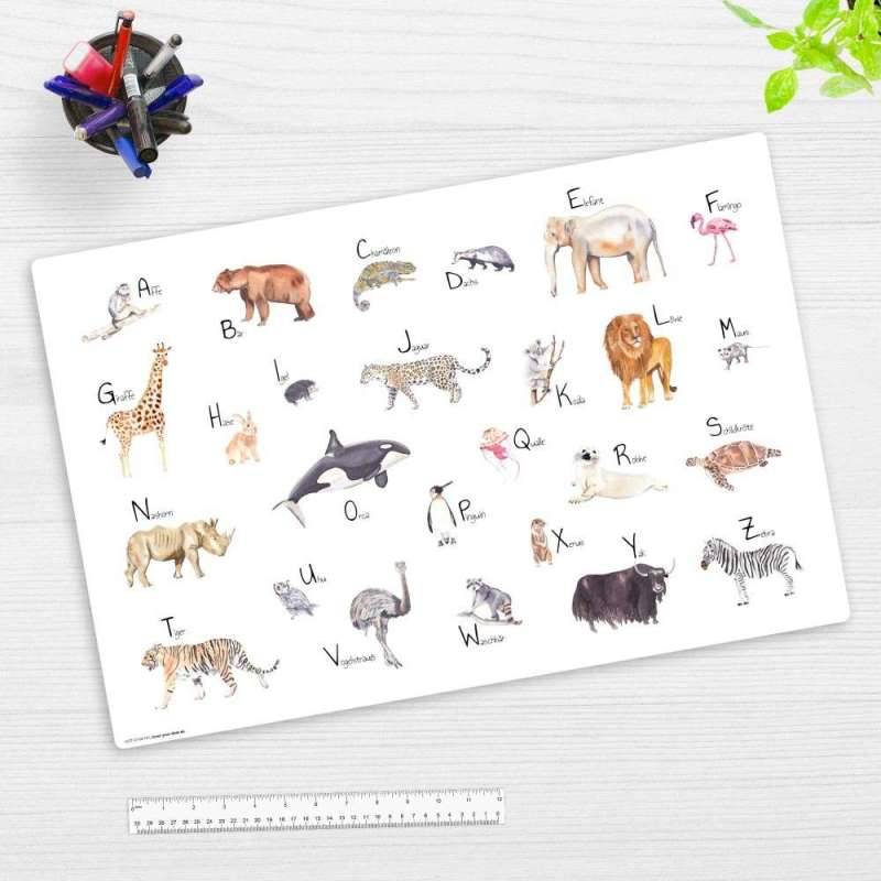 COVER-YOUR-DESK Schreibtischunterlage 60 x 40 cm, Themenwelten Tiere, coveryourdesk Designs Tier ABC von COVER-YOUR-DESK