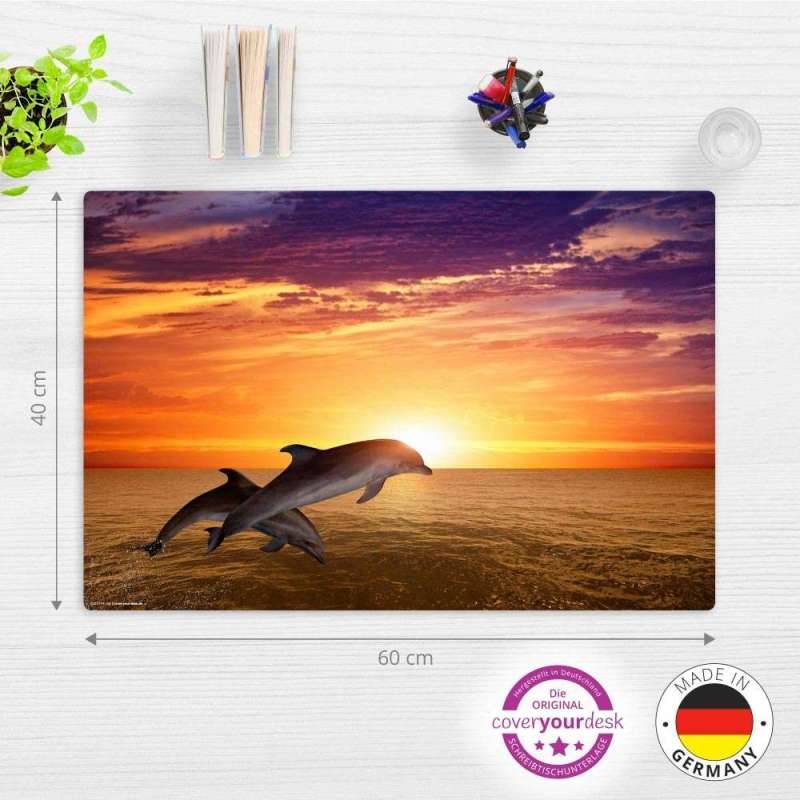 COVER-YOUR-DESK Schreibtischunterlage 60 x 40 cm, Themenwelten Unterwasserwelt, coveryourdesk Designs Delfine im Sonnenuntergang von COVER-YOUR-DESK