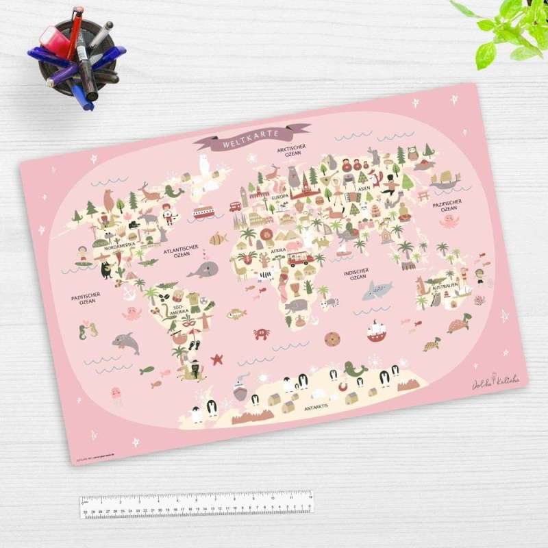 COVER-YOUR-DESK Schreibtischunterlage 60 x 40 cm, Themenwelten Weltkarten, coveryourdesk Designs Weltkarte in rosa mit Tieren in deutsch COVER-YOUR-DESK Schreibtischunterlage 60 x 40 cm, Themenwelten Weltkarten, coveryourdesk Designs Weltkarte in rosa mit Tieren in deutsch von COVER-YOUR-DESK