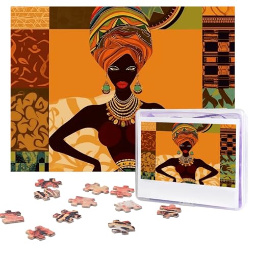 Afrikanische Frauen-Puzzles, 500 Teile, personalisiertes Puzzle mit Aufbewahrungstasche, Foto-Puzzle für Erwachsene, anspruchsvolles Bilderpuzzle für Männer und Frauen, Heimdekoration (52 x 38 cm) von COWMGHLDFL