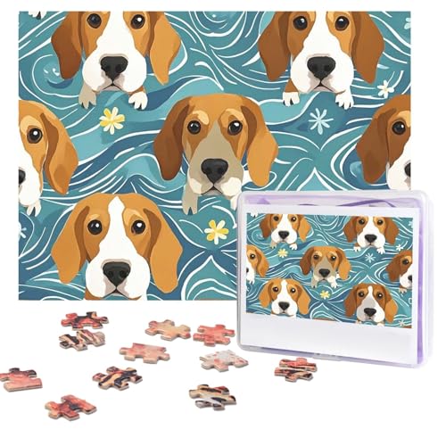 Beagle-Muster-Puzzle, 500 Teile, personalisiertes Puzzle mit Aufbewahrungstasche, Foto-Puzzle für Erwachsene, anspruchsvolles Bilderpuzzle für Männer und Frauen, Heimdekoration (52 x 38 cm) von COWMGHLDFL