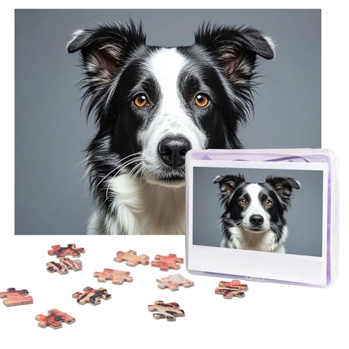 Border Collie Puzzles, 500 Teile, personalisiertes Puzzle mit Aufbewahrungstasche, Foto-Puzzle für Erwachsene, anspruchsvolles Bilderpuzzle für Männer und Frauen, Heimdekoration (52 x 38 cm) von COWMGHLDFL