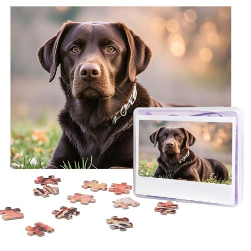 Braune Labrador-Retriever-Puzzle, 500 Teile, personalisiertes Puzzle mit Aufbewahrungstasche, Foto-Puzzle für Erwachsene, anspruchsvolles Bilderpuzzle für Männer und Frauen, Heimdekoration (52 x 38 cm von COWMGHLDFL