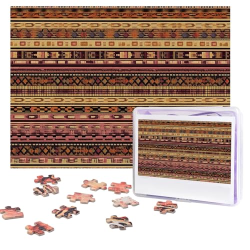 Braunes Tribal-Muster, Puzzle, 500 Teile, personalisierbar, mit Aufbewahrungstasche, Foto-Puzzle für Erwachsene, anspruchsvolles Bilderpuzzle für Männer und Frauen, Heimdekoration (52 x 38 cm) von COWMGHLDFL