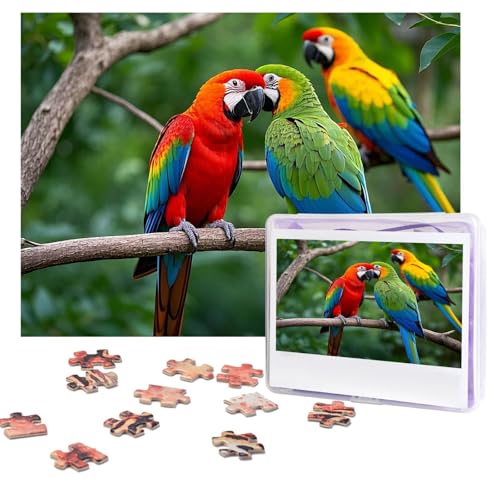 Bunte Papageien auf Baum, personalisiertes Puzzle mit Aufbewahrungstasche, Foto-Puzzle für Erwachsene, anspruchsvolles Bilderpuzzle für Männer und Frauen, Heimdekoration (52 x 38 cm) von COWMGHLDFL