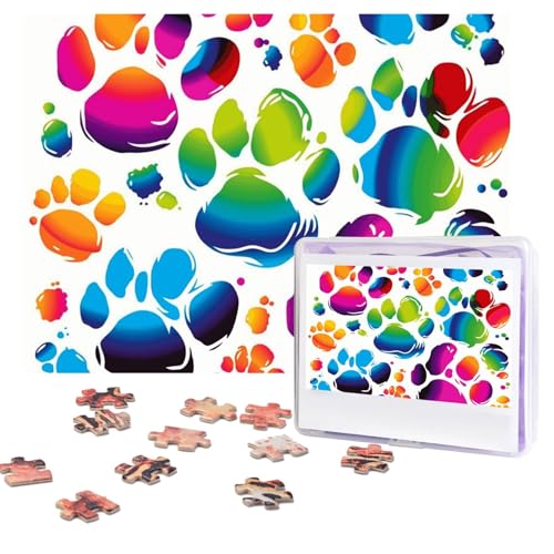 Buntes Puzzle mit Pfotenabdruck, 500 Teile, personalisiertes Puzzle mit Aufbewahrungstasche, Foto-Puzzle für Erwachsene, anspruchsvolles Bilderpuzzle für Männer und Frauen, Heimdekoration (52 x 38 cm) von COWMGHLDFL