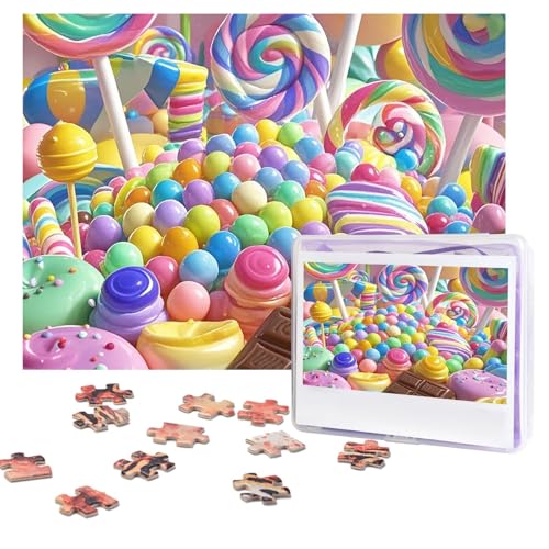 Candy Land Puzzles, 500 Teile, personalisiertes Puzzle mit Aufbewahrungstasche, Foto-Puzzle für Erwachsene, anspruchsvolles Bilderpuzzle für Männer und Frauen, Heimdekoration (52 x 38 cm) von COWMGHLDFL